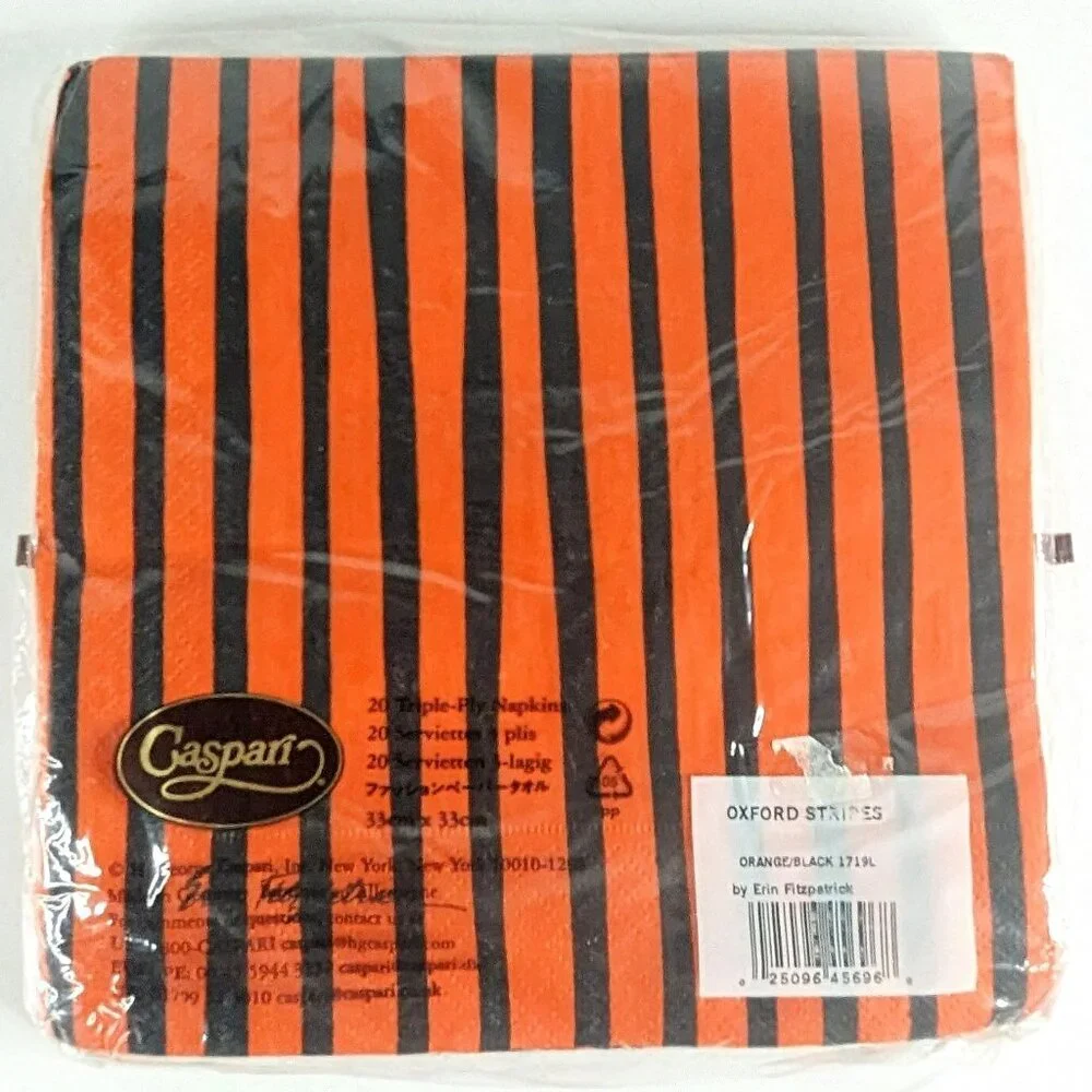 Caspari Napkins 20ct Halloween Holiday Orange Black Stripes 6.5in x 6.5in
